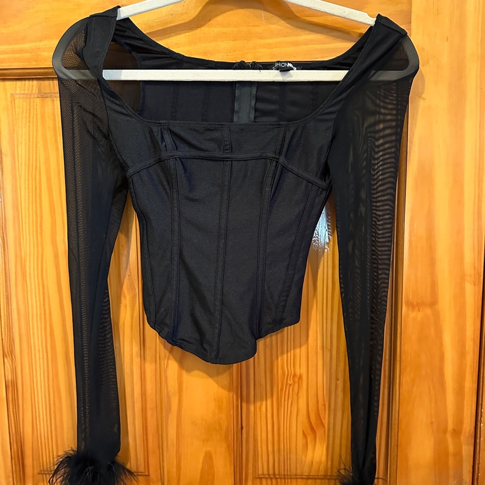 Stylish Black Mesh Corset Styled Top